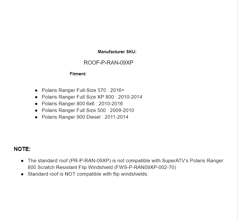 SuperATV Deluxe Plastic Roof for Polaris Ranger Full Size - Image 6