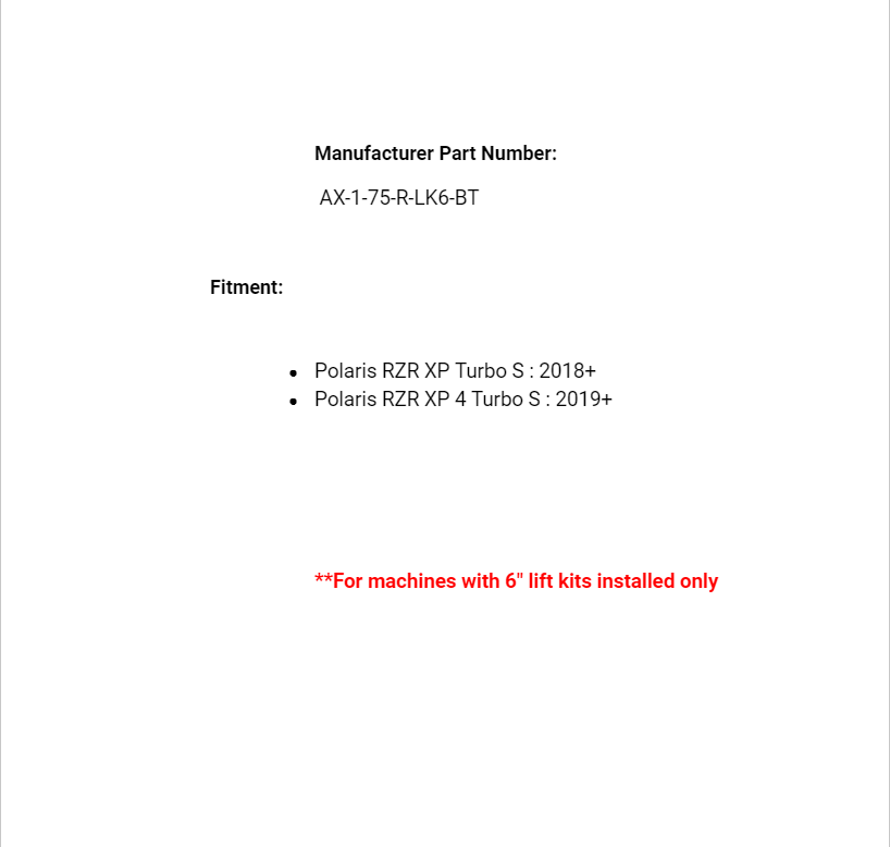 SuperATV HD Rhino 2.0 Rear 6" Big Lift Kit Axle for Polaris RZR XP Turbo S / 4 - Image 4