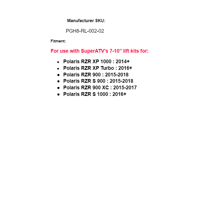 SuperATV 7-10'' Lift Kit Track Bars for Polaris RZR XP 1000 / Turbo See Fitment - Image 4