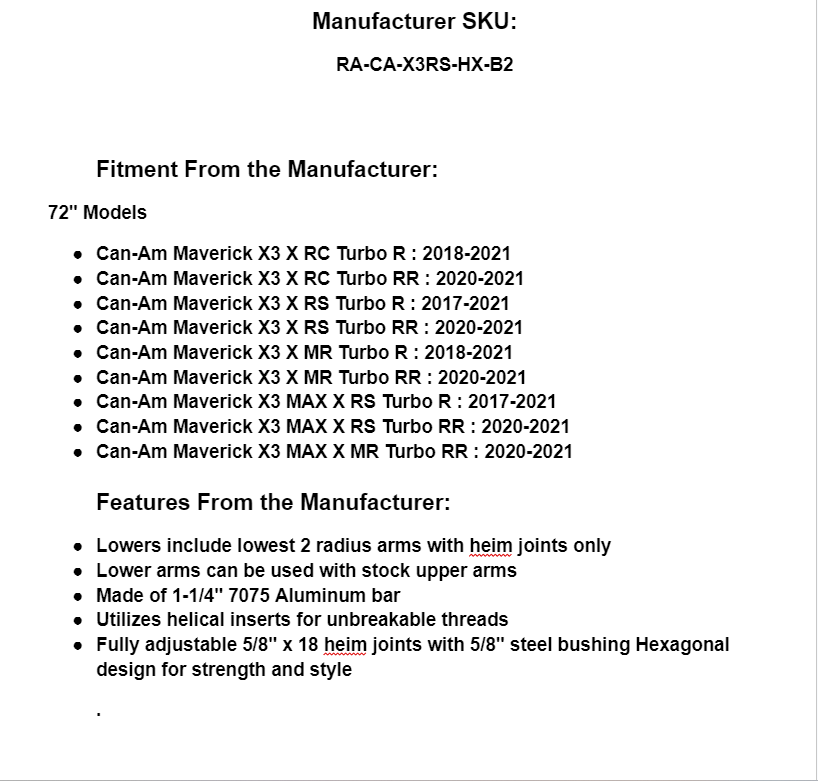 SuperATV Billet Aluminum Lower Radius Arms Rods for Can-Am Maverick X3 72" Width - Image 2