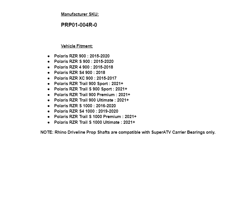 SuperATV U Series Rear Prop Shaft for Polaris RZR 900/1000/S/4/Trail - Image 3