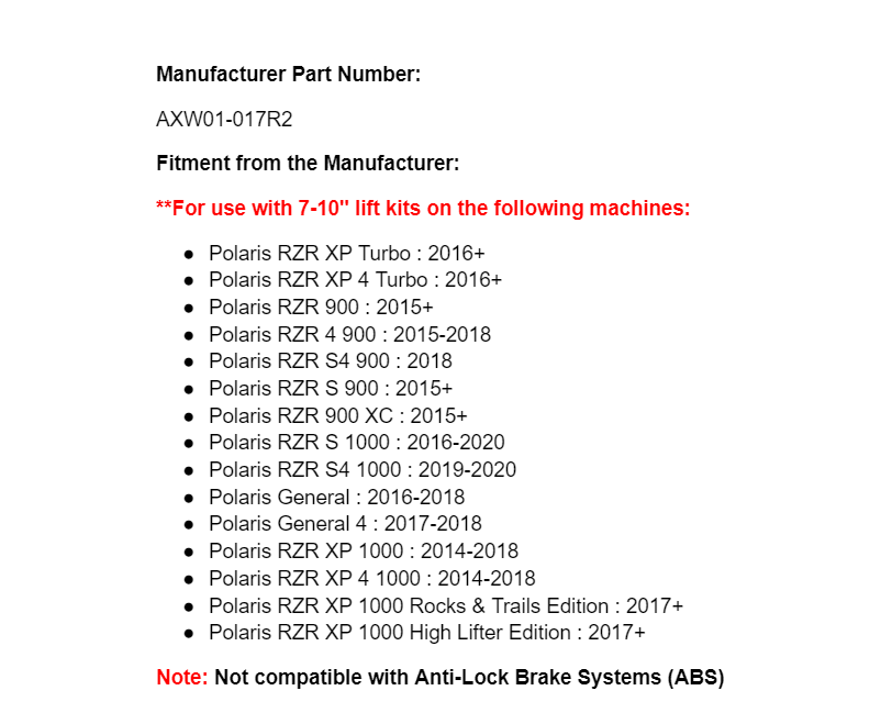 SuperATV X300 Rear 10" Lift Kit Axle for Polaris RZR XP Turbo / RZR 1000 / S - Image 3