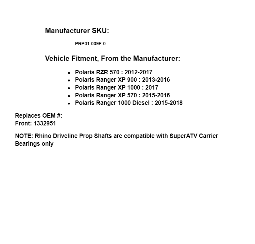 SuperATV U Series Front Prop Shaft for Polaris RZR 570 / Ranger XP 900 - Image 3