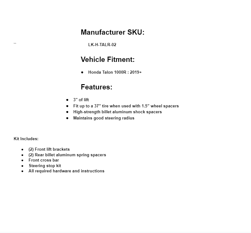 SuperATV 3" Inch Complete Front and Rear Lift Kit for Honda Talon 1000R 2019+ - Image 5