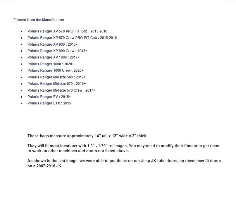 SuperATV Pair of Door Roll Cage Door Bags for Jeep Polaris UTV 1.5"-1.75" Tubing - Image 11