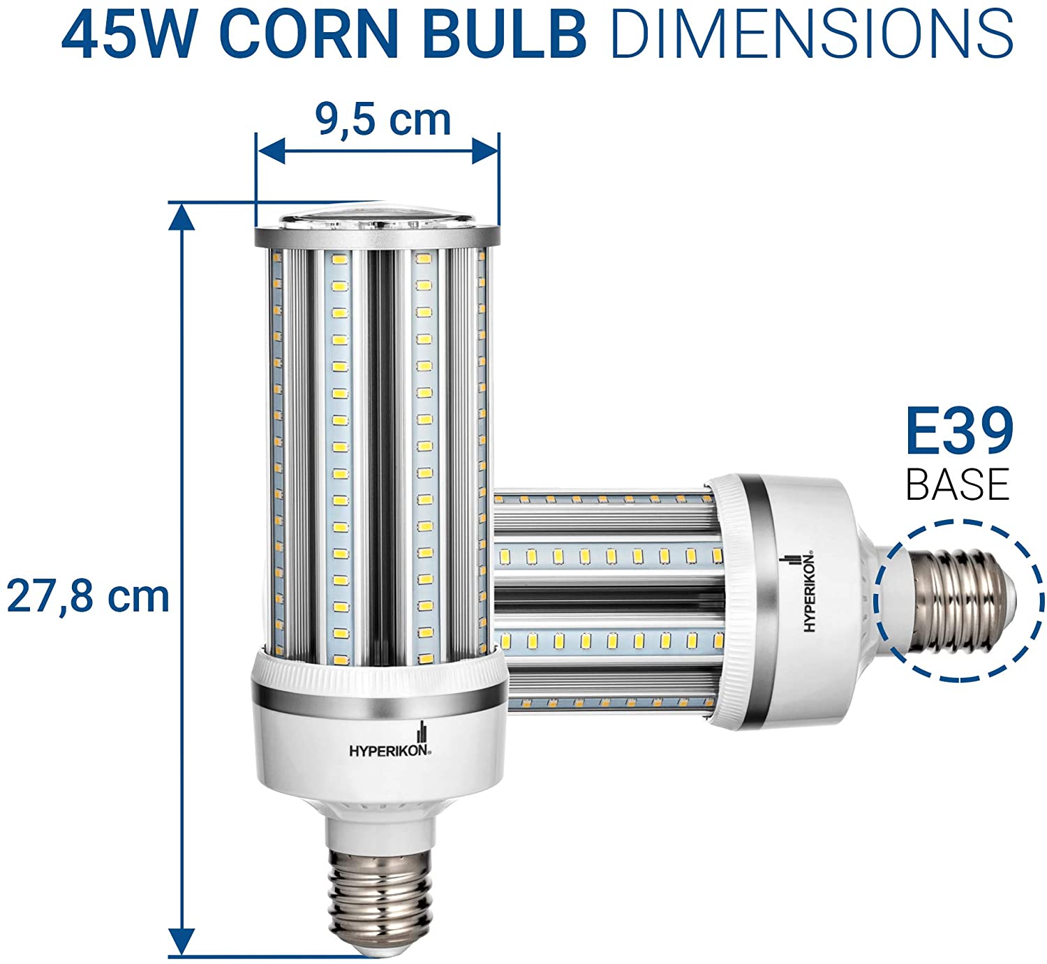 Hyperikon LED Light Bulb 45W=250W 4 Pack E26 Base High Efficiency Corn Bulb Omnidirectional UL Crystal White