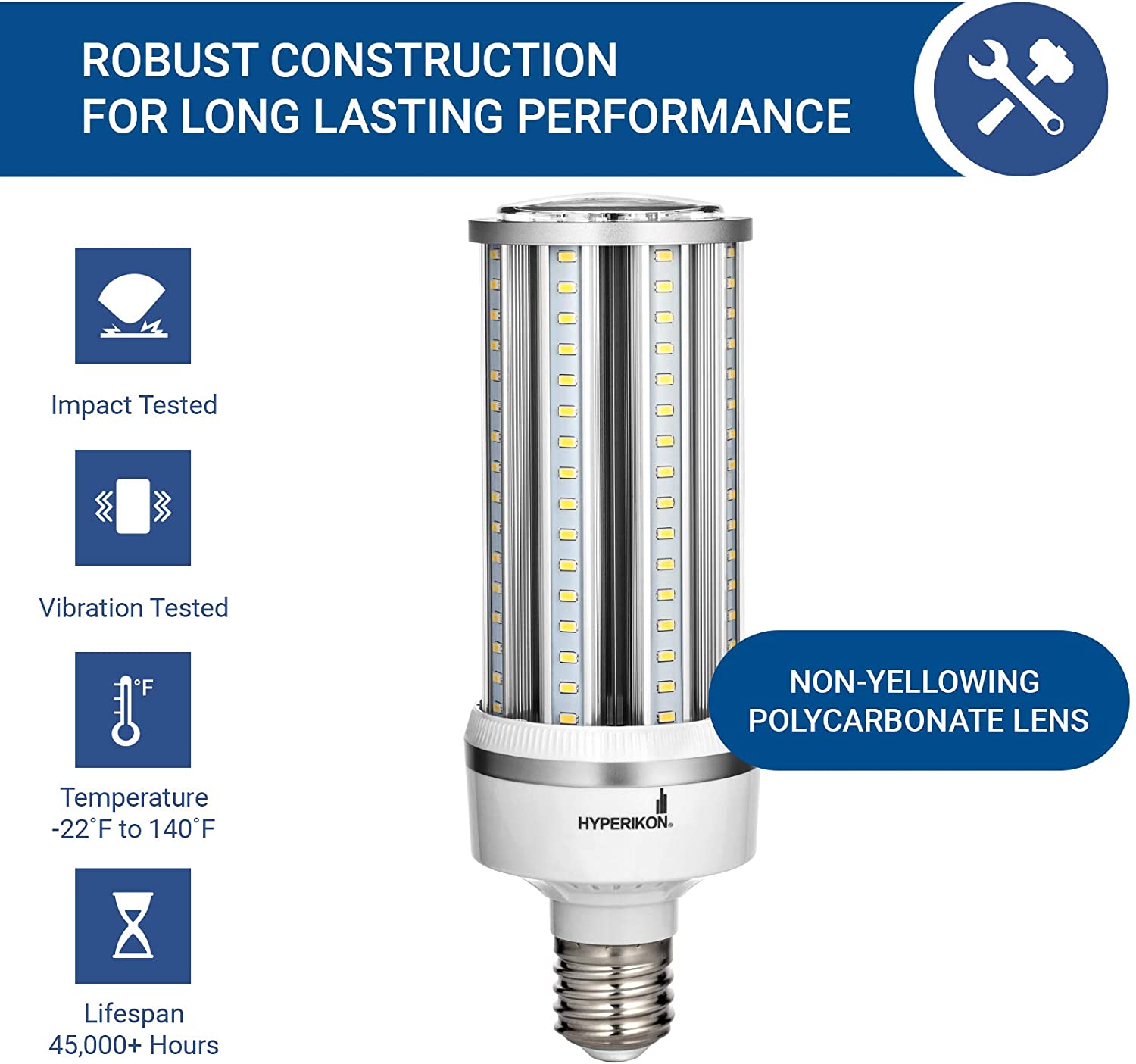 Hyperikon LED Light Bulb 45W=250W 4 Pack E26 Base High Efficiency Corn Bulb Omnidirectional UL Crystal White