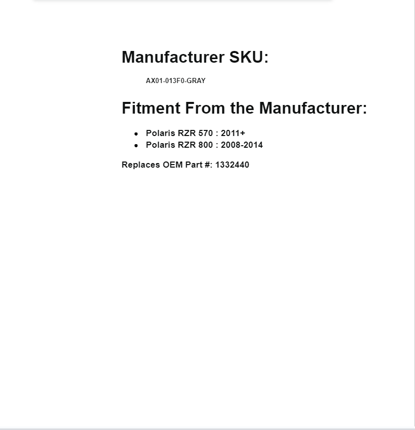 SuperATV Rhino 2.0 Heavy Duty Gray Front Axle for Polaris RZR 570 '11+ / 800 '08-14 - Image 2