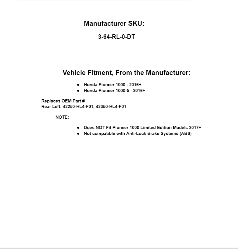 SuperATV Rhino Brand Left Rear Axle for Honda Pioneer 1000 / 1000-5 (2016+) - Image 3