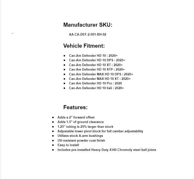 SuperATV Black Front High Clearance 2" Offset A-Arms for Can-Am Defender HD/MAX - Image 10
