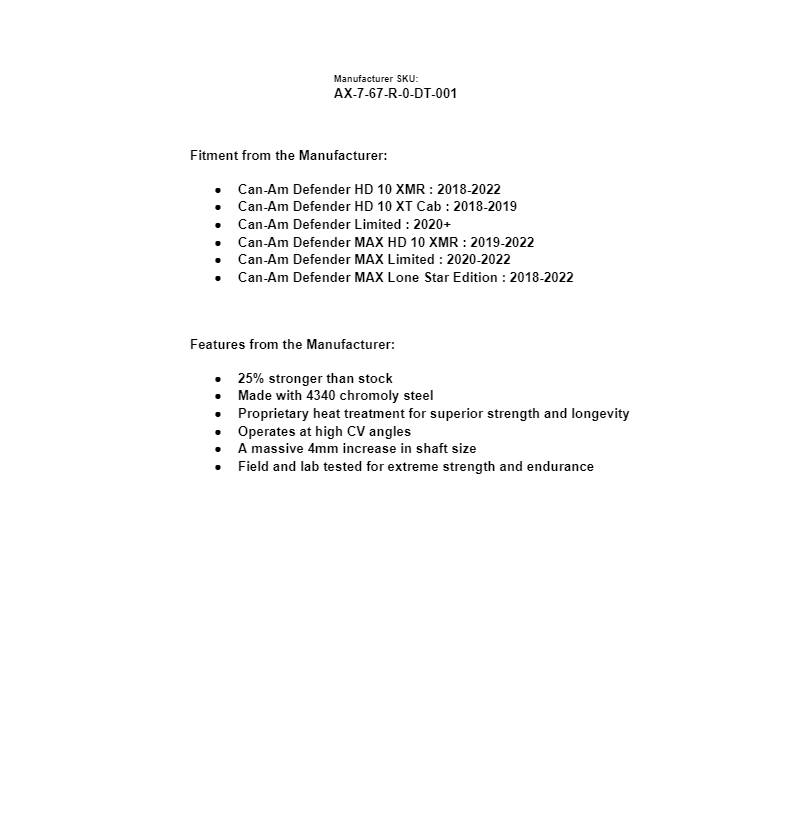 SuperATV Rhino 2.0 Rear Axle for Can-Am Defender HD10 / XMR / XT / MAX / Limited - Image 3