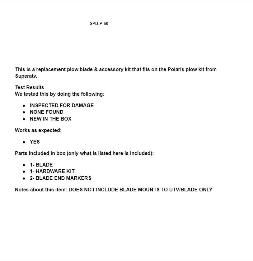 SuperATV Replacement 60" Snow Plow Blade with Hardware and End Markers SPB-P-60 - Image 5