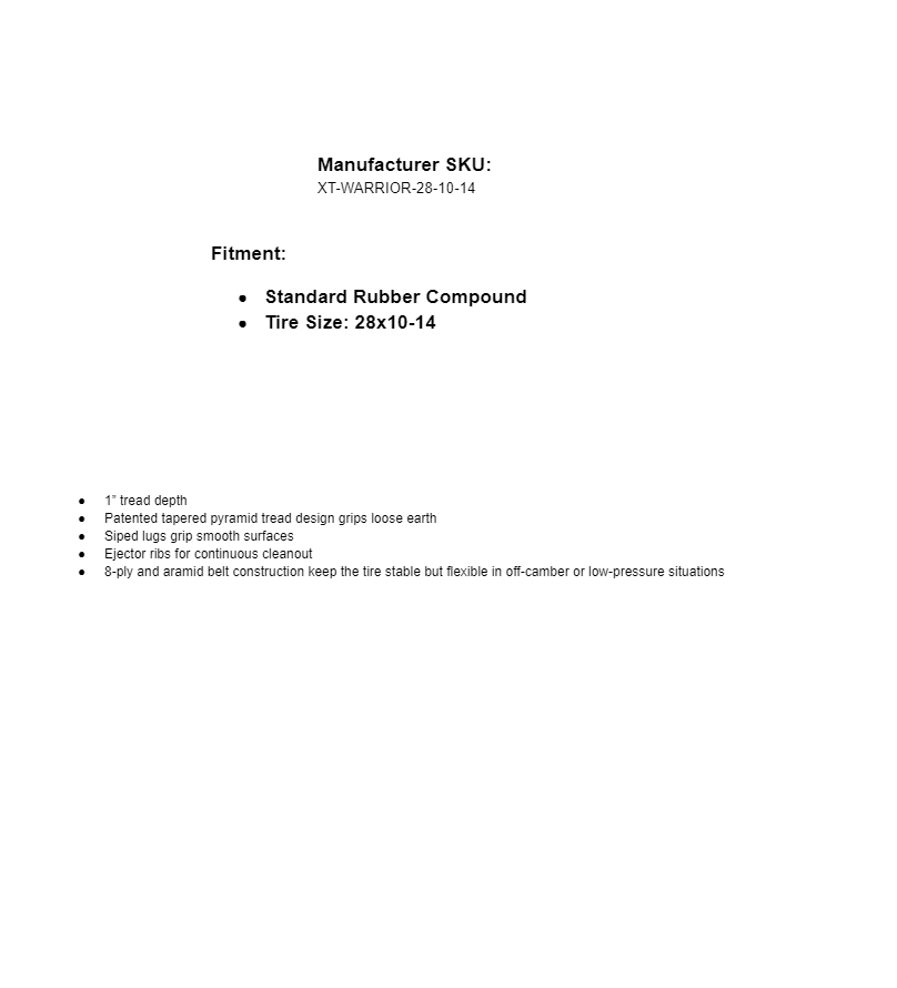 SuperATV XT Warrior Standard Compound 28x10-14 UTV ATV Single Tire 8 Ply - Image 4