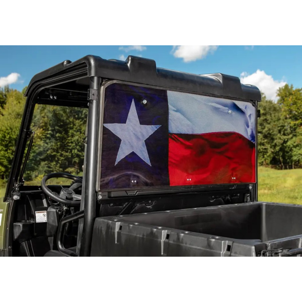 SuperATV Scratch-Resistant Texas Flag Rear Windshield for Polaris Ranger Midsize