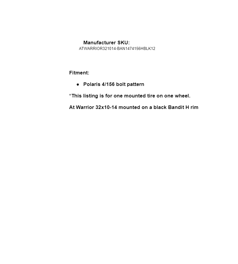 SuperATV AT Warrior 32x10-14 Tire Mounted on 4/156 Bandit H Series Wheel - Black - Image 4