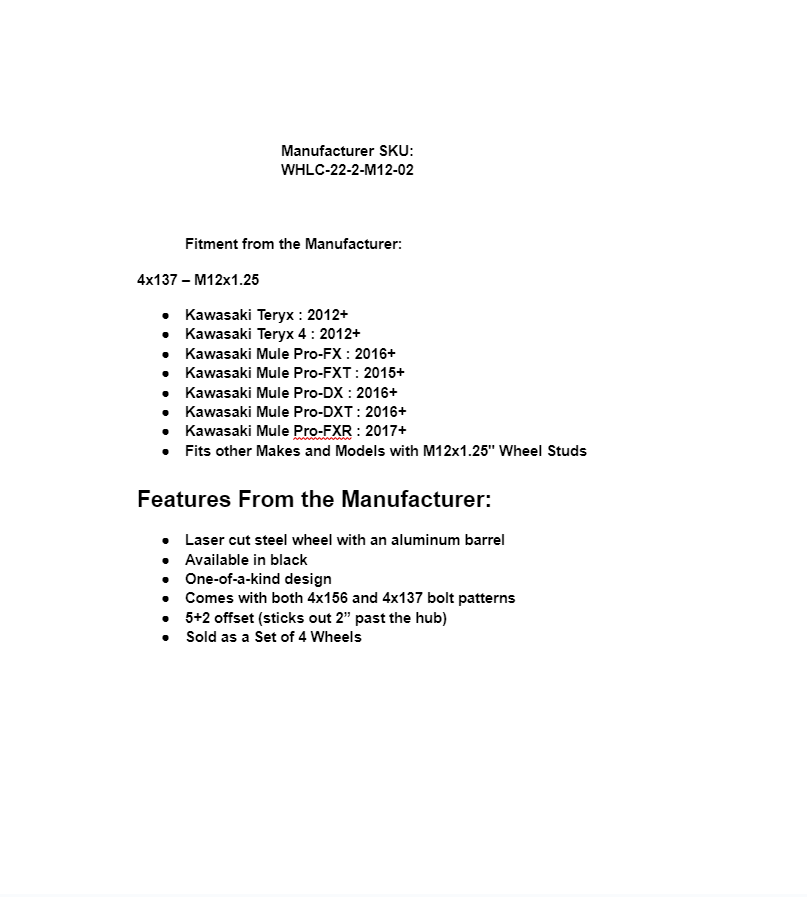 SuperATV 22" x 7" M12 x 1.25" 22x7 M12x1.25 Vulcan Series Wheels - Set of 4 - Image 8