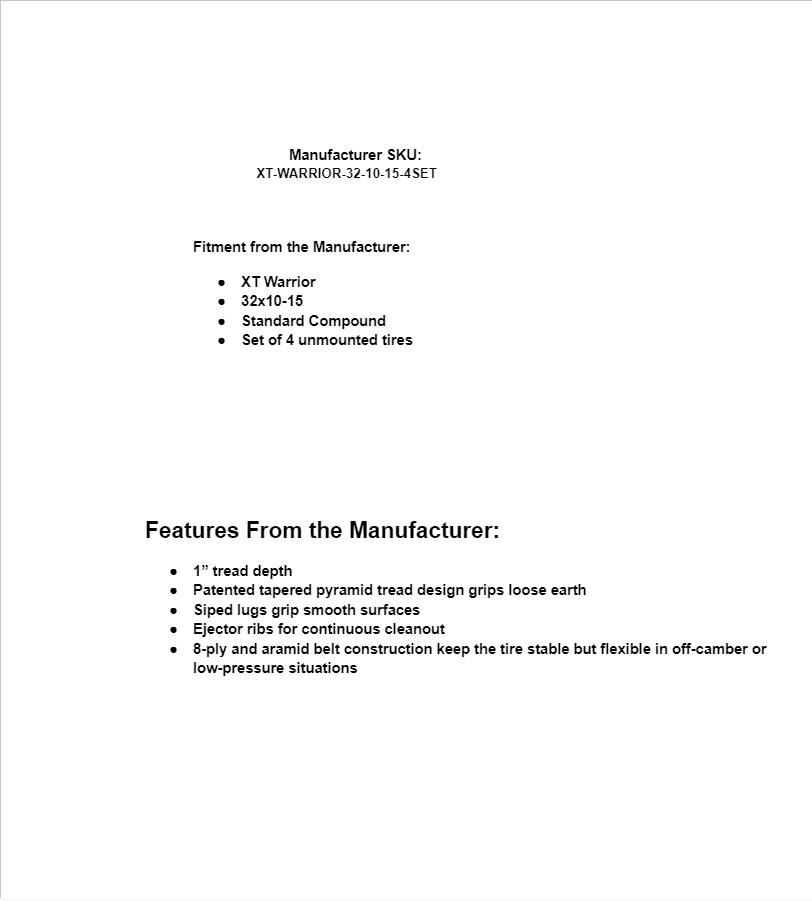 SuperATV XT Warrior 32x10-15 Set of 4 Aggressive All-Terrain UTV Tires - Image 6