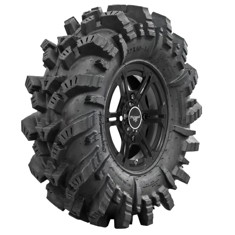 SuperATV 28x10-14 Intimidator Mounted on Black Bandit H Wheel 4/156 for Polaris