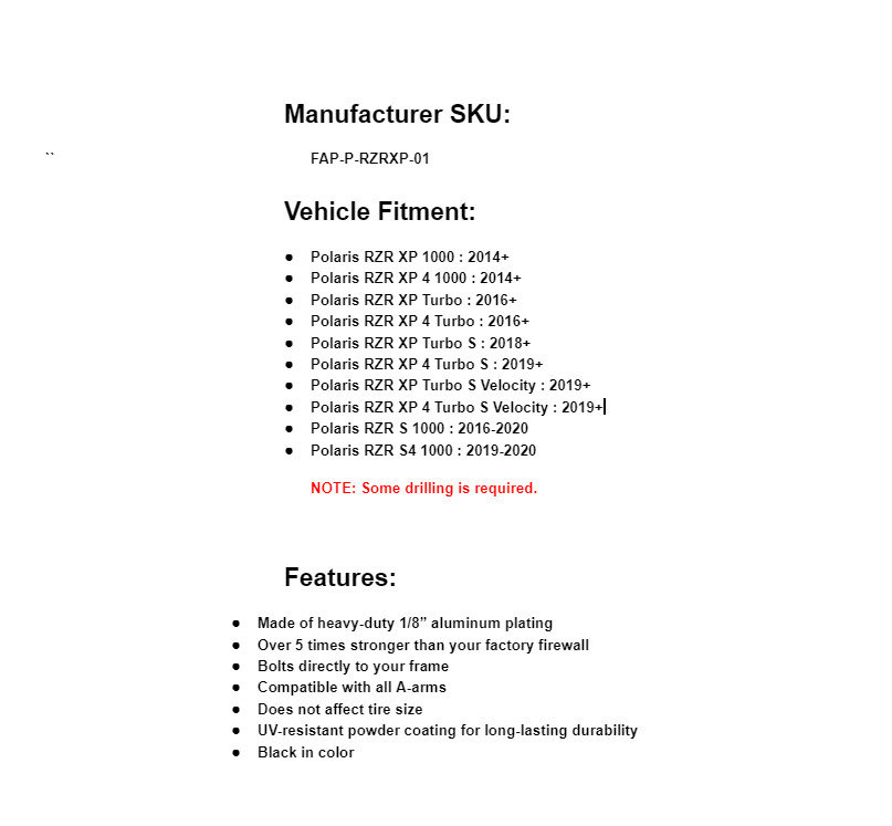 SuperATV Front Inner Fender Guards for Polaris RZR XP 1000 / S 1000 / Turbo - Image 7