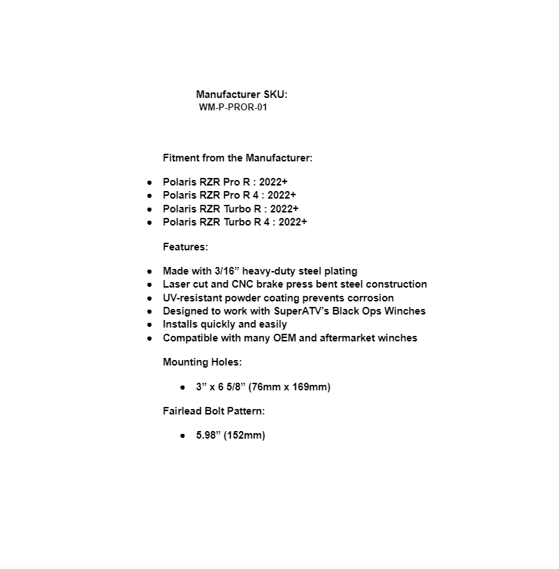 SuperATV Winch Mounting Plate for Polaris RZR PRO R / R 4 / Turbo R - Image 8