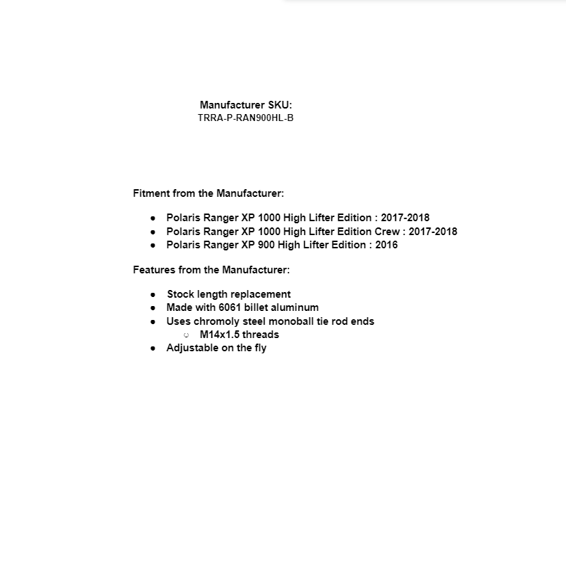 SuperATV Billet Aluminum Hex Tie Rod Kit for Polaris Ranger XP Highlifter / Crew - Image 6