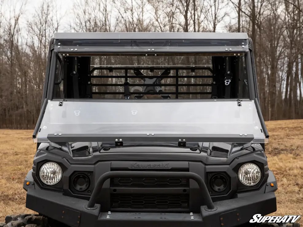 SuperATV 3 In 1 Full Flip Down Front Windshield for Kawasaki Mule Pro - Image 10