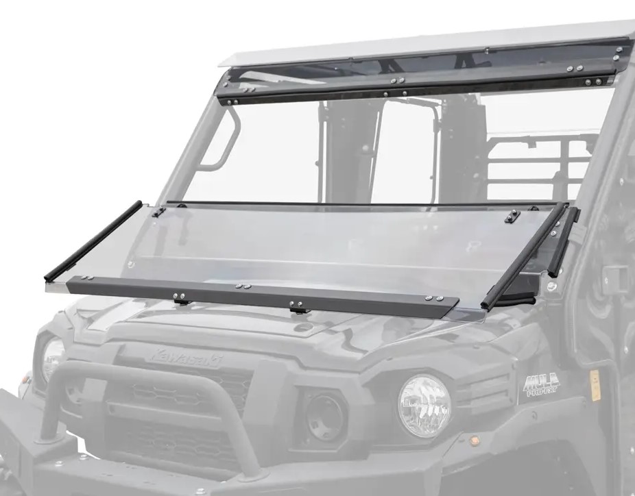 SuperATV 3 In 1 Full Flip Down Front Windshield for Kawasaki Mule Pro