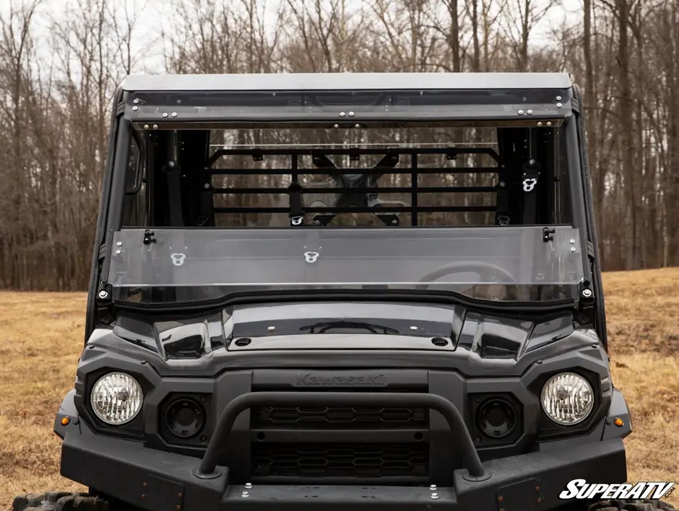 SuperATV 3 In 1 Full Flip Down Front Windshield for Kawasaki Mule Pro - Image 6