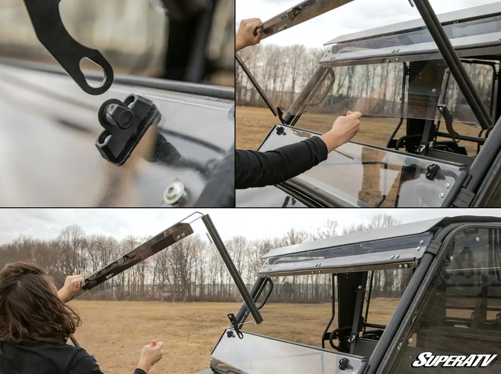 SuperATV 3 In 1 Full Flip Down Front Windshield for Kawasaki Mule Pro - Image 2