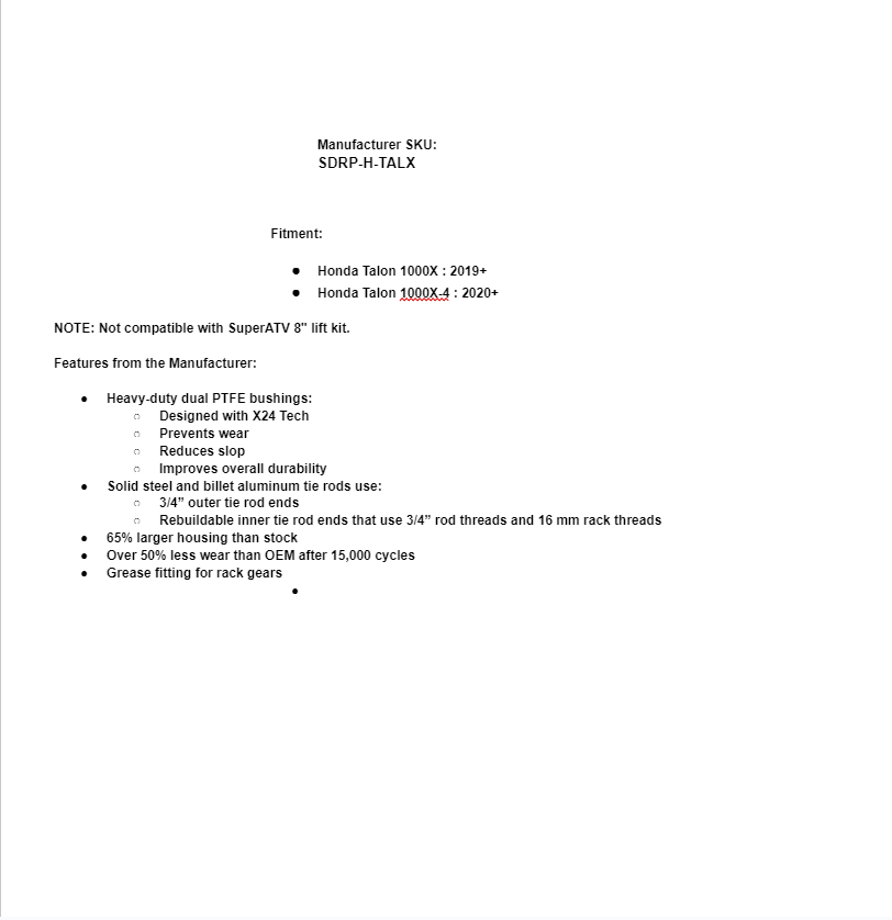 SuperATV Rackboss 2.0 Billet Aluminum Hex Rack and Pinion for Honda Talon 1000X - Image 8