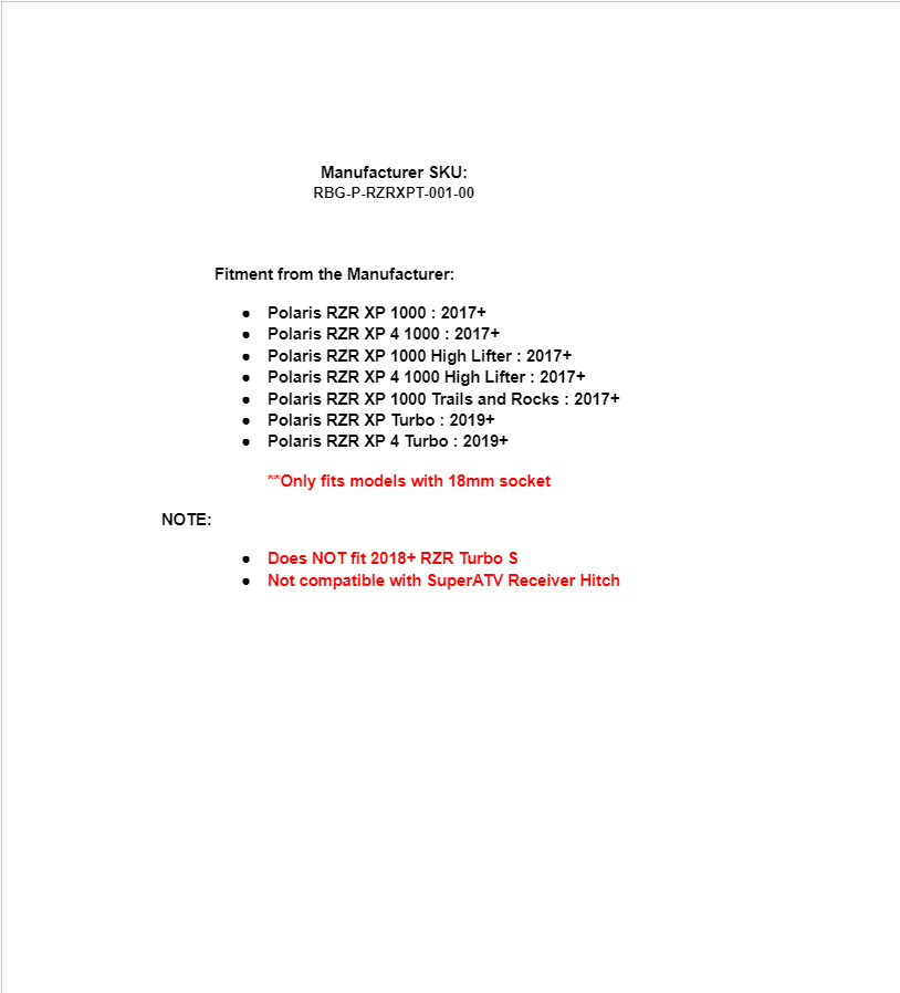 SuperATV Rear Bumper for Polaris RZR XP 1000 / Turbo w 18 mm Socket - Image 10