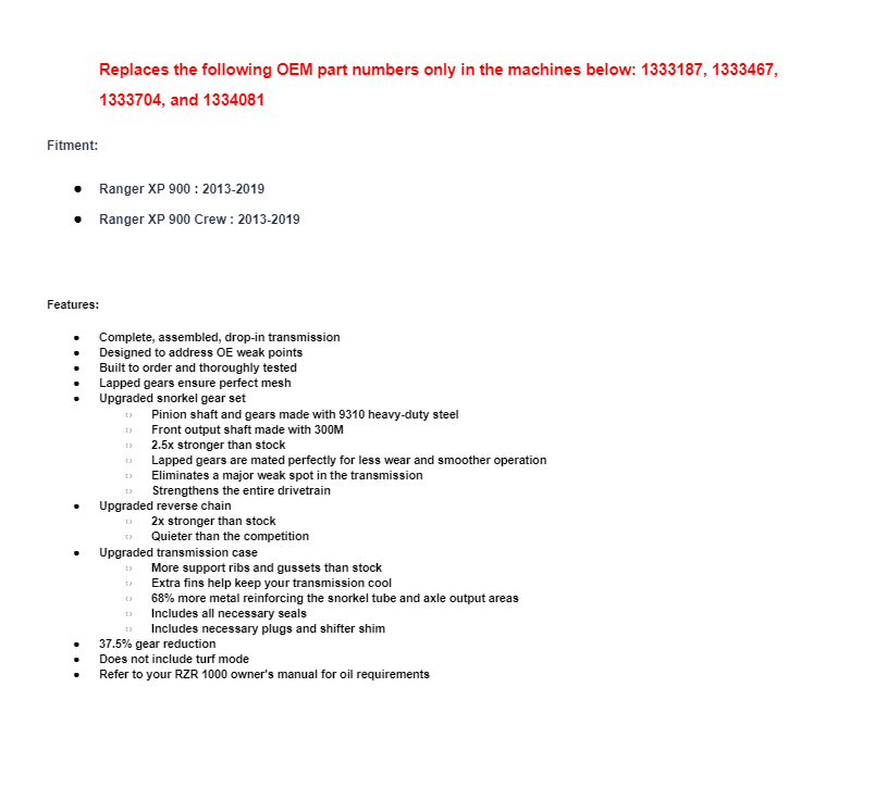 SuperATV Stock Reduction Complete Transmission for Polaris Ranger XP 900 - Image 10