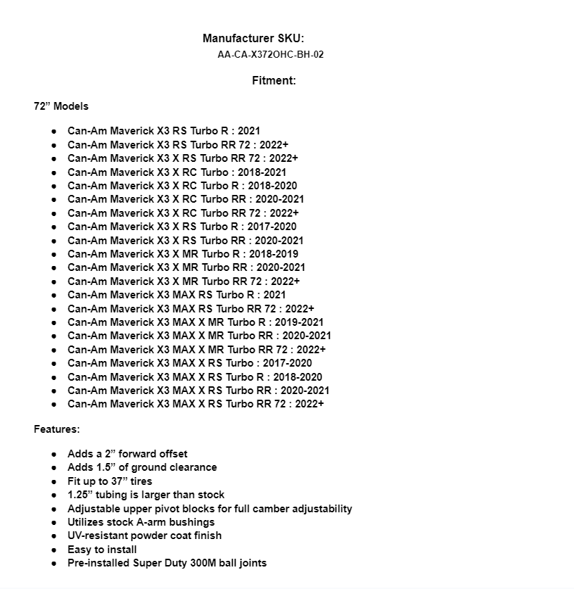 SuperATV High Clearance 2" Forward Offset A-arms For Can-Am Maverick X3 72" - Image 8