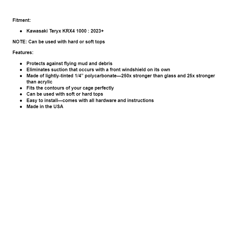 SuperATV Rear Windshield For Kawasaki Teryx KRX 4 1000 - Image 8