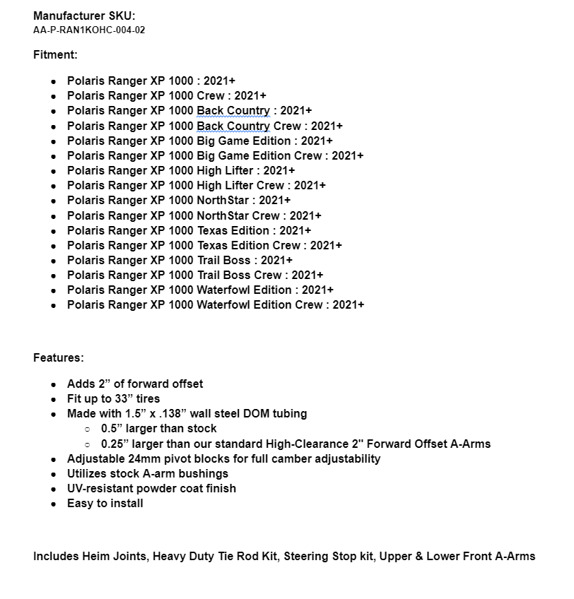 SuperATV Atlas Pro 2" Forward Offset A-Arm Heim Kit For Polaris Ranger XP 1K 2021+ - Image 9