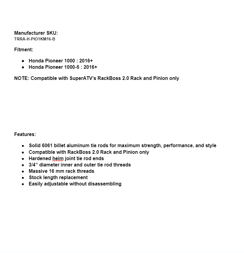 SuperATV Rackboss 2.0 Billet Aluminum Hex Tie Rod Kit For Honda Pioneer 1000 - Image 5