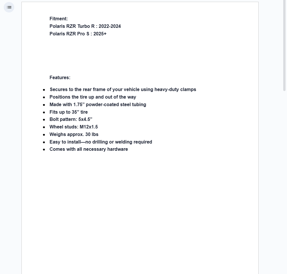 SuperATV Spare Tire Carrier For Polaris RZR Turbo R 2 Seater 2022+ - Image 6