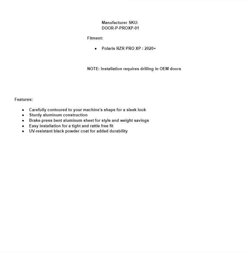 SuperATV Lower Doors Without Valances For Polaris Pro XP 2020+ - Image 3