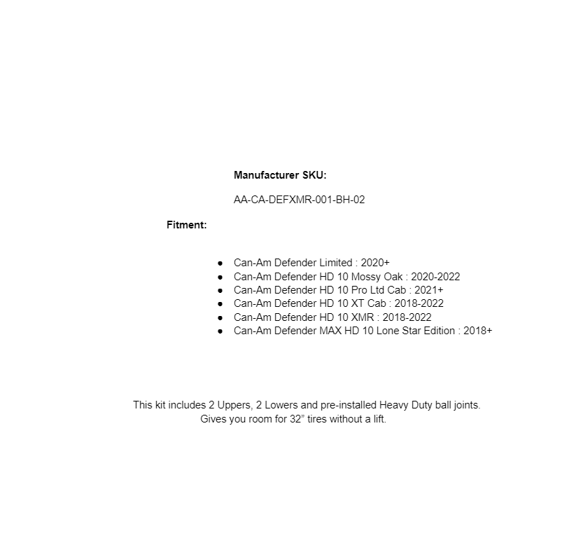 SuperATV Atlas Pro 2" Forward Offset A-arms For Can-AM Defender - Image 6