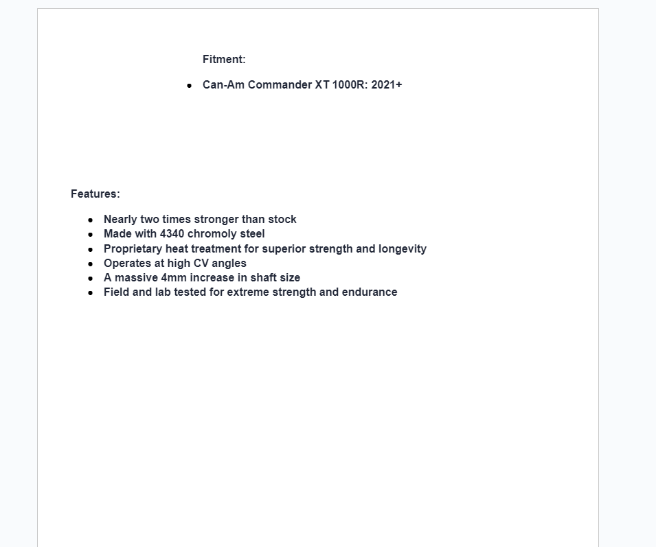 SuperATV Rhino 2.0 Heavy Duty Front Left Axle For Can-Am Commander XT 1000R 2021+ - Image 5