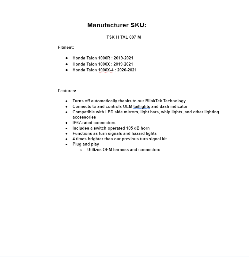 SuperATV Self-Canceling Turn Signal Kit For Honda Talon Deluxe 2019-2021 - Image 2