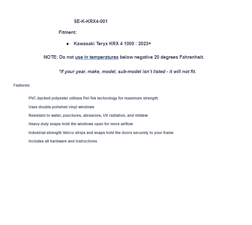 SuperATV Primal Soft Cab Enclosure Upper Doors For Kawasaki Teryx KRX 4 1000 - Image 7