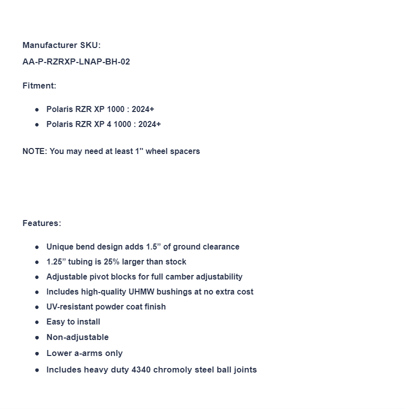 SuperATV High Clearance Lower A-arms For Polaris RZR XP 1000 - Image 6