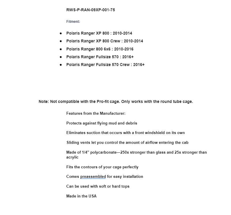 SuperATV Vented Full Rear Windshield For Polaris Ranger Full Size 800 - Image 8