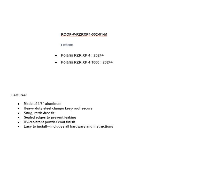 SuperATV Aluminum Roof For Polaris RZR XP 4/ XP 4 1000 2024+ - Image 7