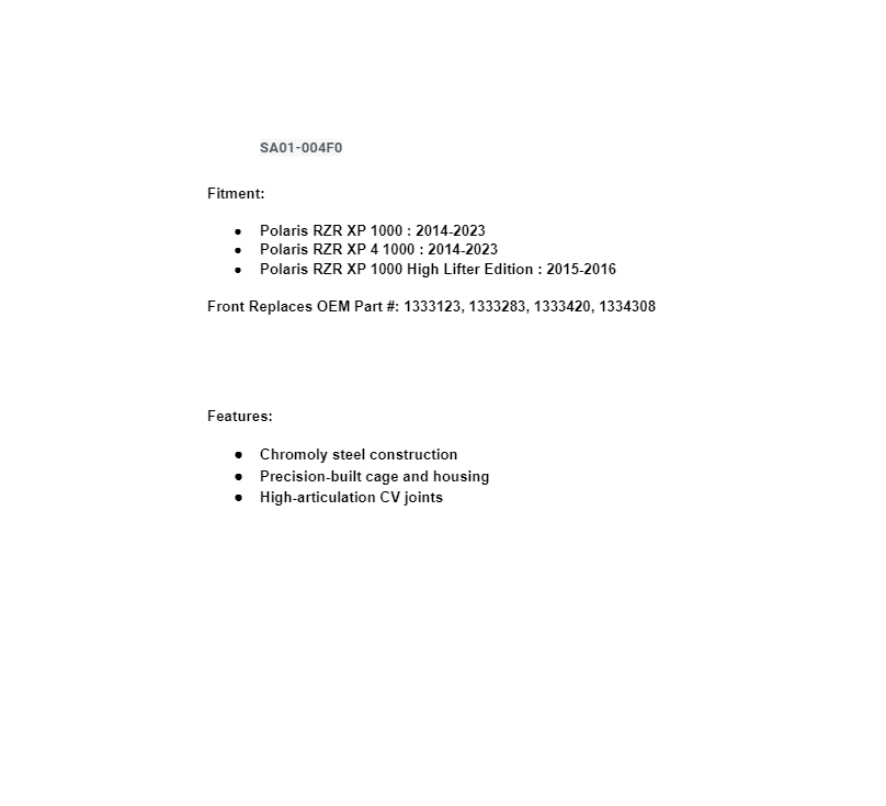 ADR Front Axle For Polaris RZR XP 1000 - Image 4