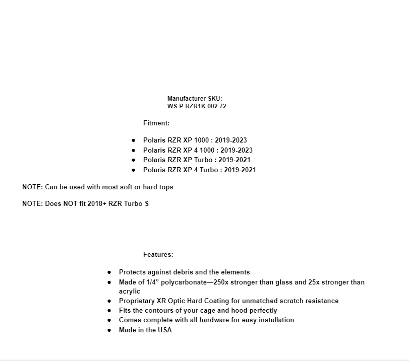 SuperATV Scratch Resistant Light Tint Full Windshield For Polaris RZR XP /Turbo - Image 3