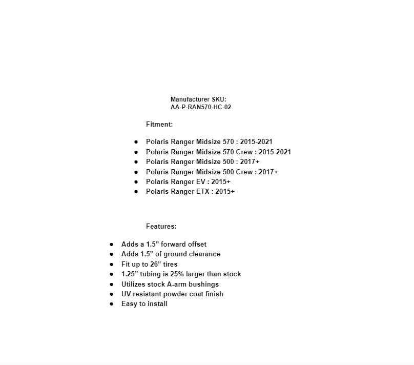 SuperATV High Clearance A-Arms Polaris Ranger Midsize EV High Clearance A-Arms - Image 4