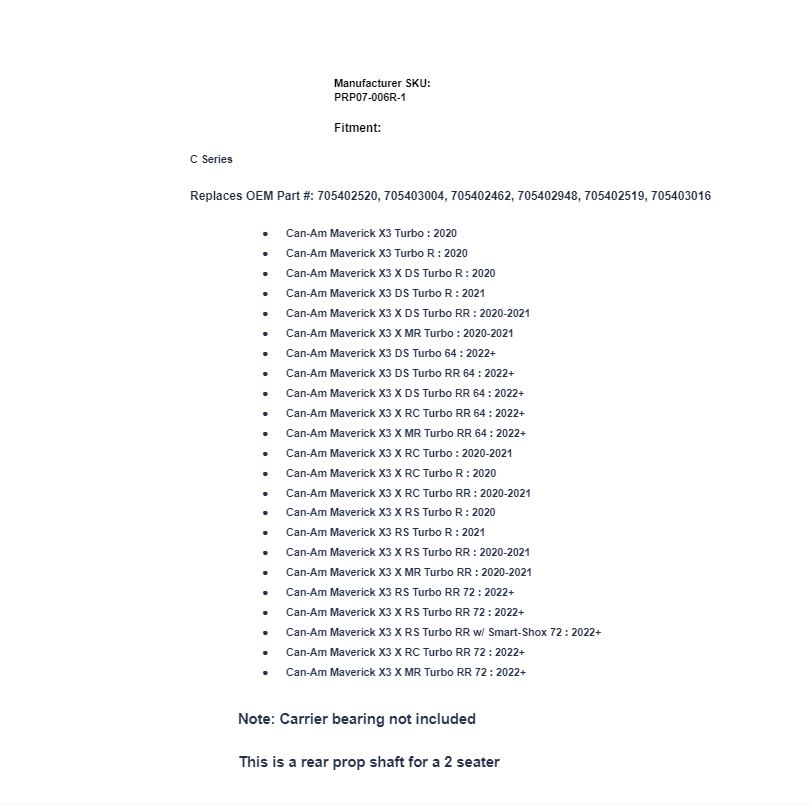 SuperATV Rhino Driveline C Series Rear Prop Shaft For Can-Am Maverick (2 Seater) - Image 5