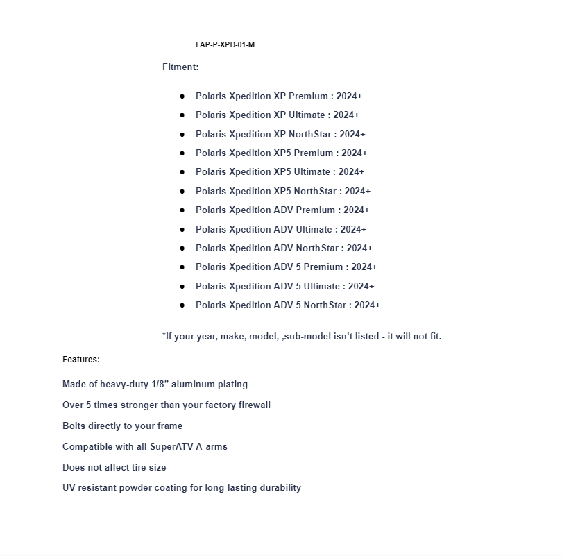 SuperATV Inner Fender Guards For Polaris Xpedition 2024+ - Image 8